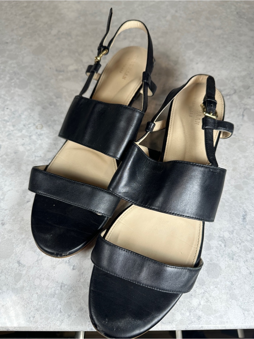Cole Haan Black Leather Double-Strap Slingback Sandals